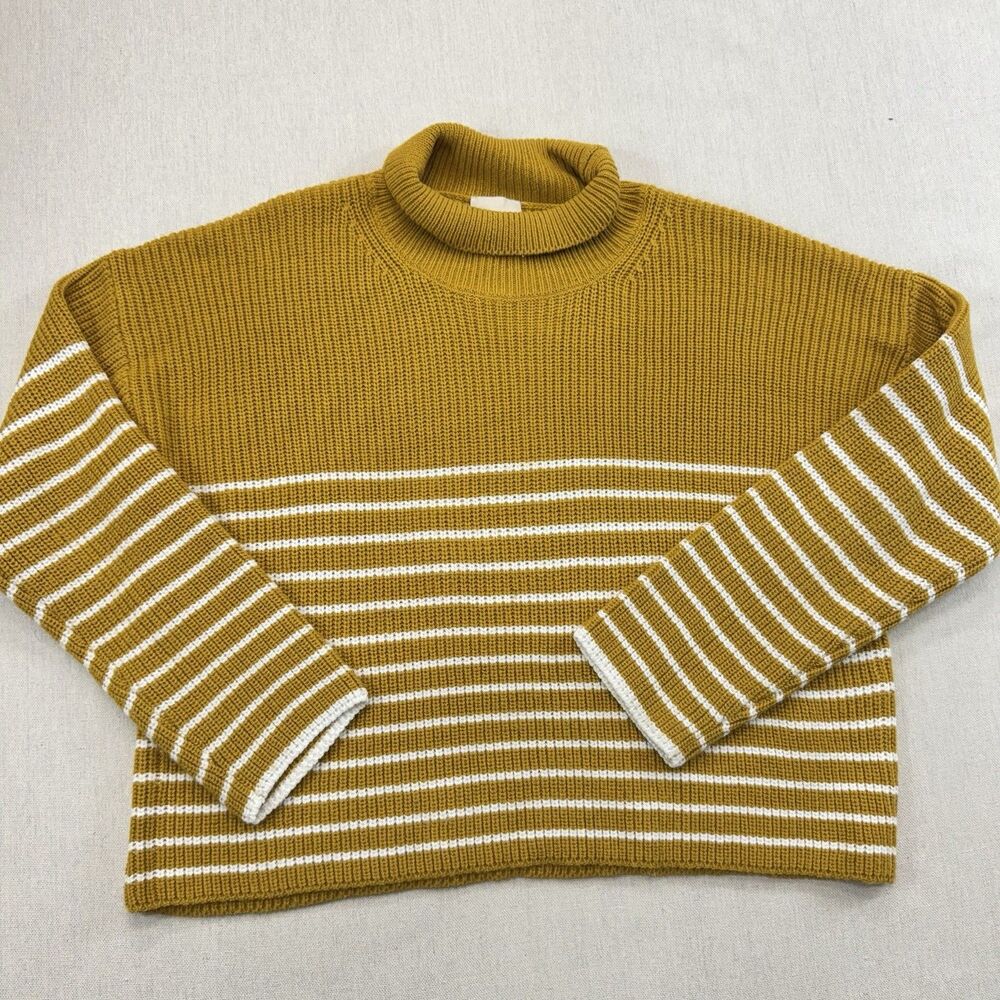 Industry Sweater Womens M Mustard Yellow Ivory Striped Turtleneck Boxy Knit